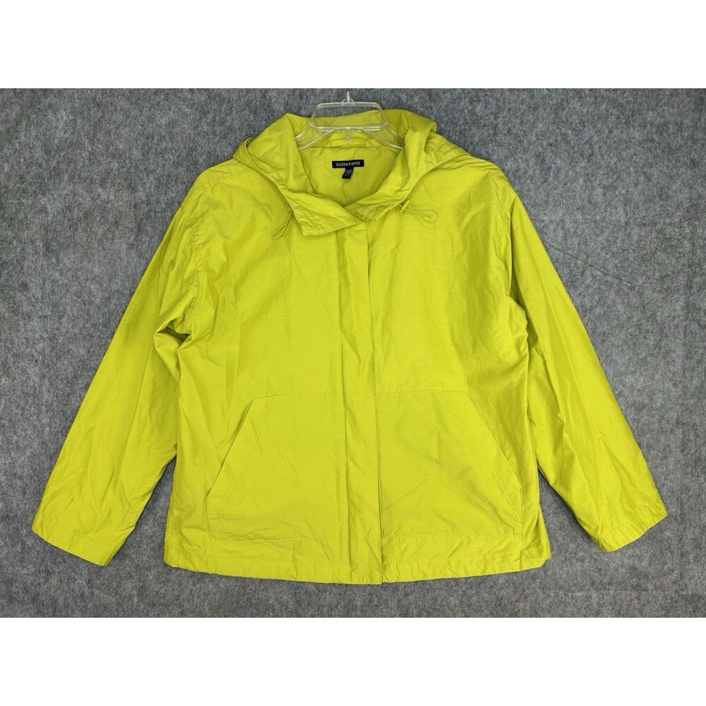 Eileen Fisher Yellow Hooded Utility Jacket Organic Cotton Nylon XS Rain Jacket